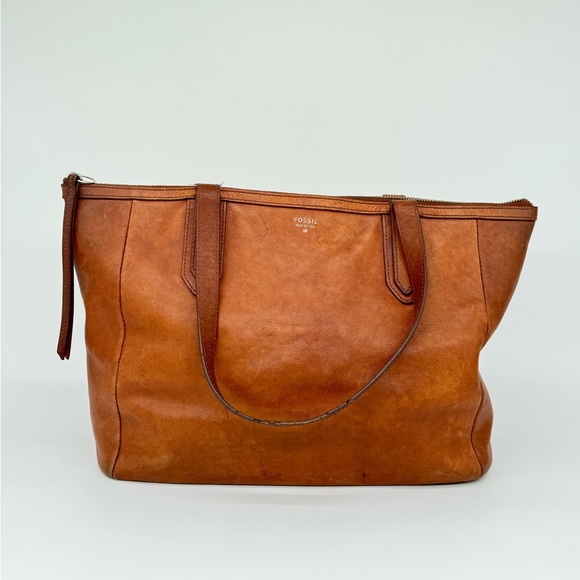 Fossil cognac large leather tote bag - Picture 1 of 9